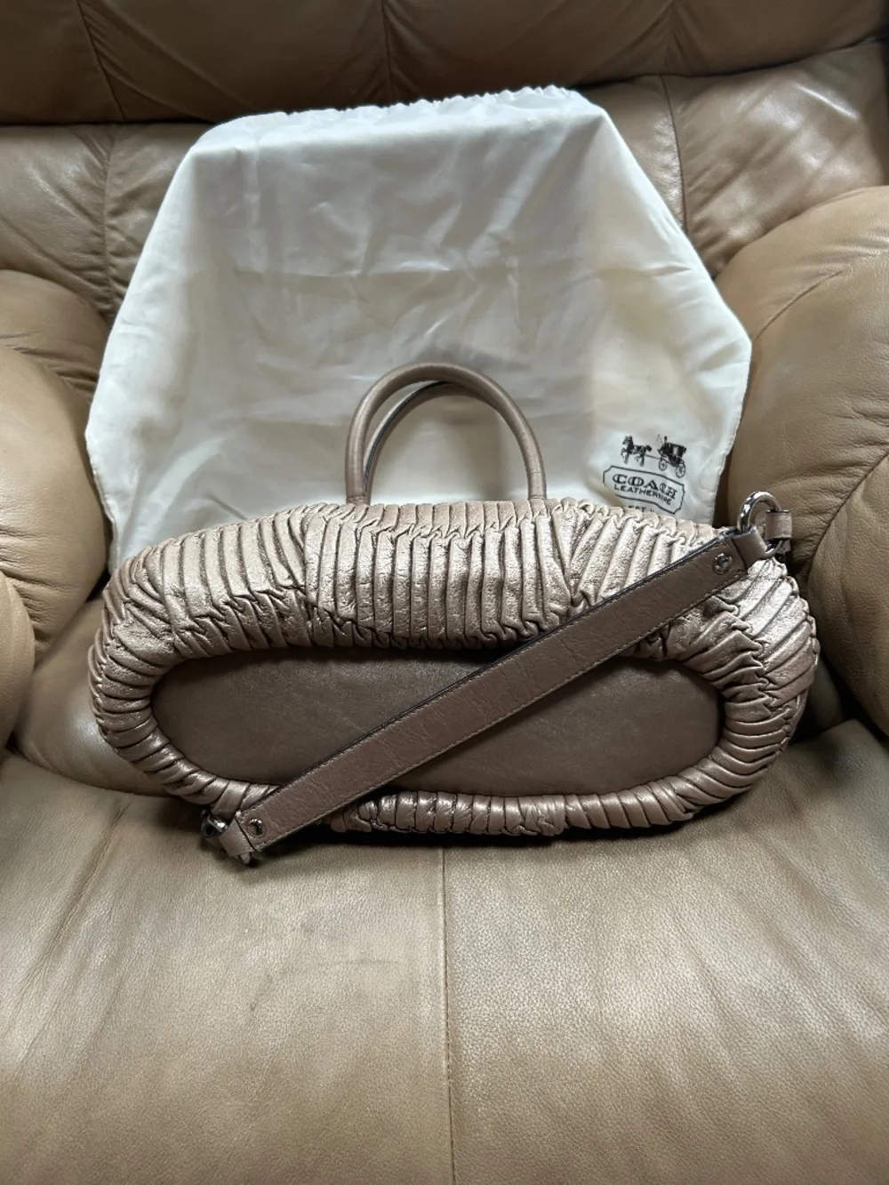 Authentic Coach Ruched Leather dusty lavender Madison  Satchel